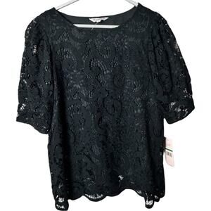 Nanette Lepore Women's Short Sleeve Elegant Black Lace Top Sz L NWT